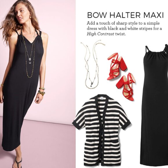Cabi Halter Maxi Dress Women Small Black Stretch Jersey Knit Flowy Everyday 5383 - Picture 1 of 10